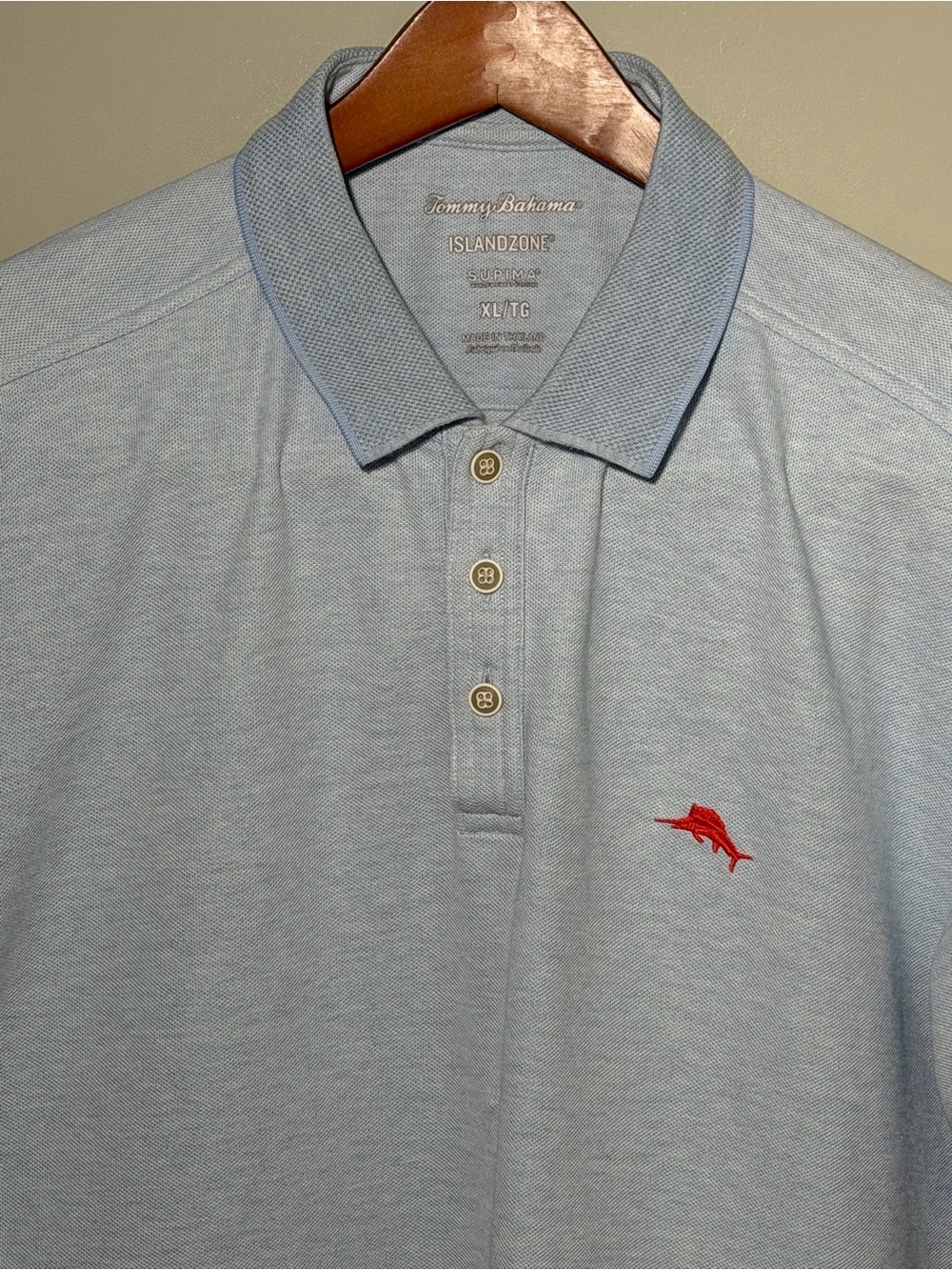 Tommy Bahama Island Zone Light Blue Polo with Red Marlin Embroidery SupimaCotton